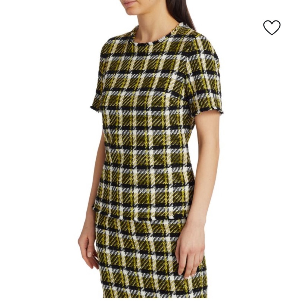 Akris Punto Tweed Knit Blouse and Skirt Set Yellow Black Plaid US 4 - Picture 4 of 15